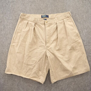 Polo Ralph Lauren Shorts Mens 36 Beige Pleated Bermuda Logo Classic 9"